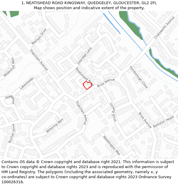 1, NEATISHEAD ROAD KINGSWAY, QUEDGELEY, GLOUCESTER, GL2 2FL: Location map and indicative extent of plot