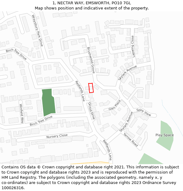 1, NECTAR WAY, EMSWORTH, PO10 7GL: Location map and indicative extent of plot
