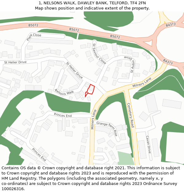 1, NELSONS WALK, DAWLEY BANK, TELFORD, TF4 2FN: Location map and indicative extent of plot