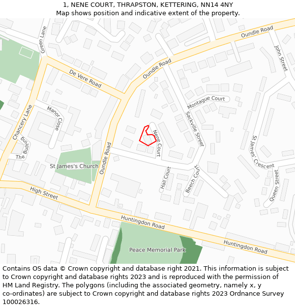 1, NENE COURT, THRAPSTON, KETTERING, NN14 4NY: Location map and indicative extent of plot