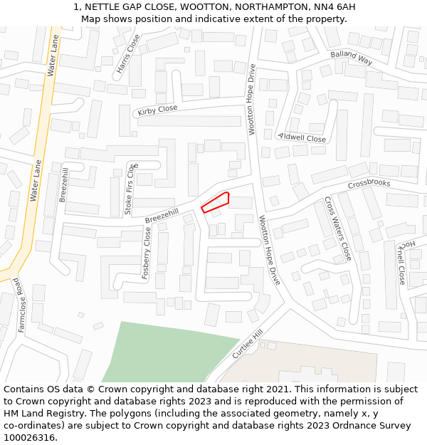 1, NETTLE GAP CLOSE, WOOTTON, NORTHAMPTON, NN4 6AH: Location map and indicative extent of plot