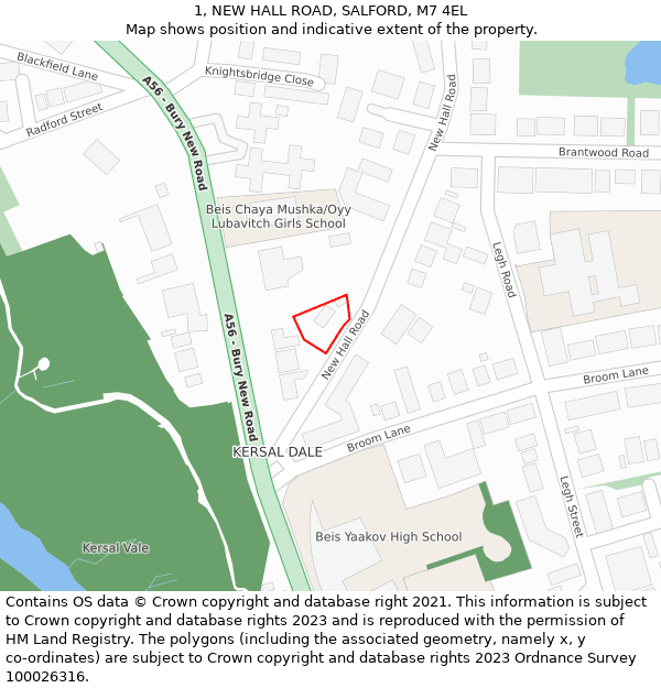 1, NEW HALL ROAD, SALFORD, M7 4EL: Location map and indicative extent of plot