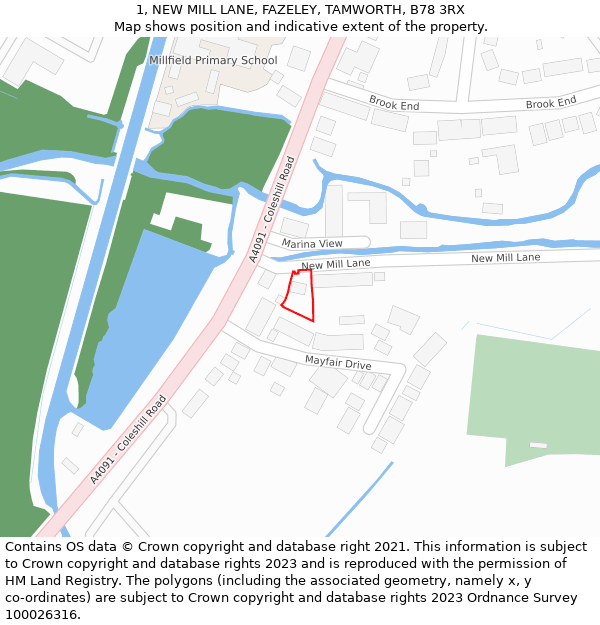 1, NEW MILL LANE, FAZELEY, TAMWORTH, B78 3RX: Location map and indicative extent of plot