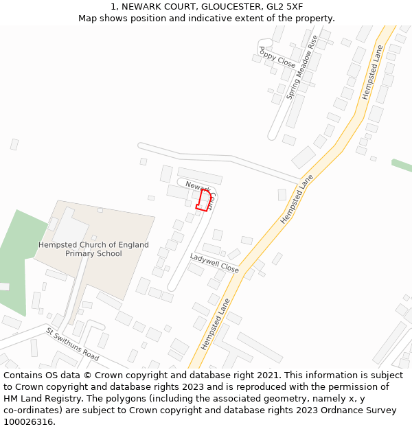 1, NEWARK COURT, GLOUCESTER, GL2 5XF: Location map and indicative extent of plot