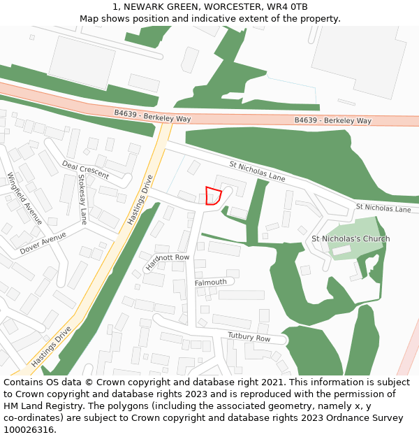 1, NEWARK GREEN, WORCESTER, WR4 0TB: Location map and indicative extent of plot