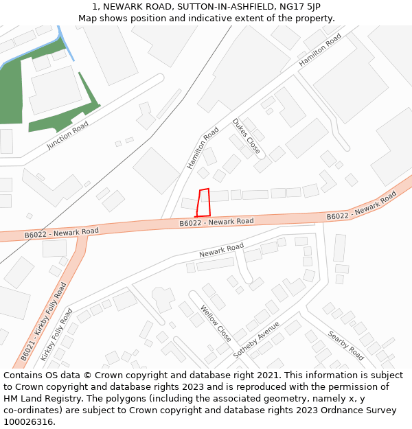 1, NEWARK ROAD, SUTTON-IN-ASHFIELD, NG17 5JP: Location map and indicative extent of plot