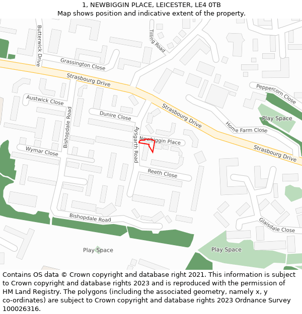 1, NEWBIGGIN PLACE, LEICESTER, LE4 0TB: Location map and indicative extent of plot