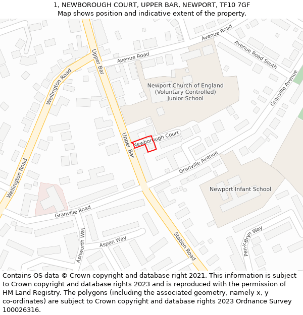 1, NEWBOROUGH COURT, UPPER BAR, NEWPORT, TF10 7GF: Location map and indicative extent of plot