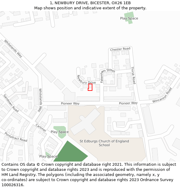 1, NEWBURY DRIVE, BICESTER, OX26 1EB: Location map and indicative extent of plot