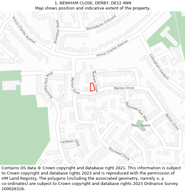 1, NEWHAM CLOSE, DERBY, DE22 4NN: Location map and indicative extent of plot