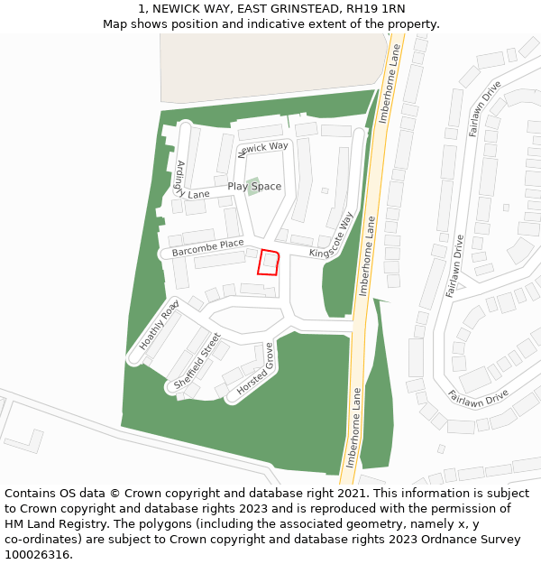 1, NEWICK WAY, EAST GRINSTEAD, RH19 1RN: Location map and indicative extent of plot