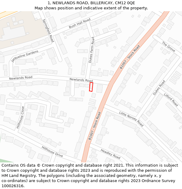 1, NEWLANDS ROAD, BILLERICAY, CM12 0QE: Location map and indicative extent of plot