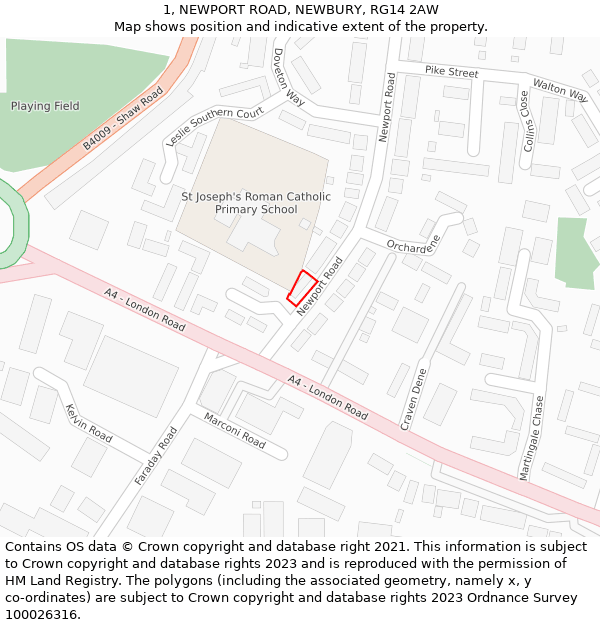1, NEWPORT ROAD, NEWBURY, RG14 2AW: Location map and indicative extent of plot