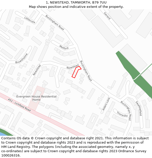 1, NEWSTEAD, TAMWORTH, B79 7UU: Location map and indicative extent of plot