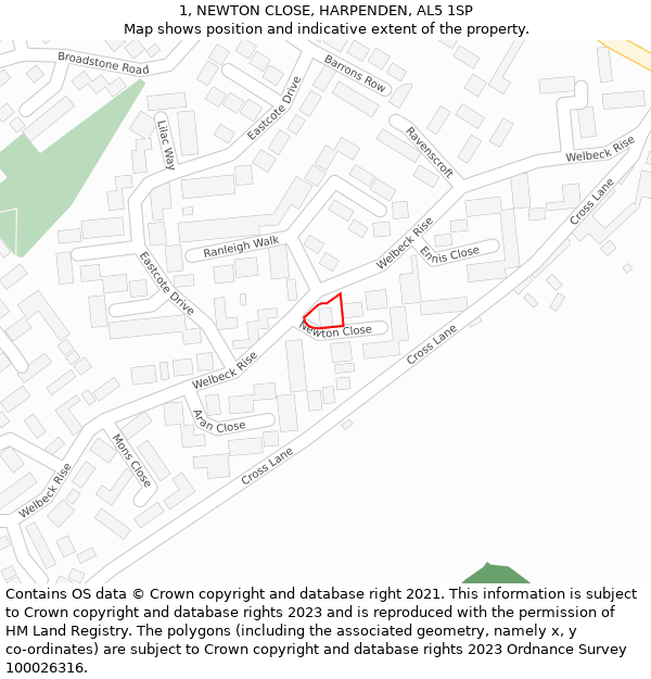 1, NEWTON CLOSE, HARPENDEN, AL5 1SP: Location map and indicative extent of plot