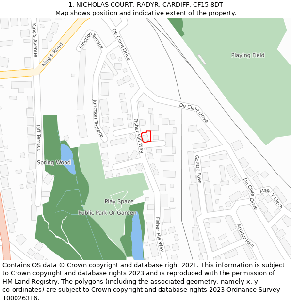 1, NICHOLAS COURT, RADYR, CARDIFF, CF15 8DT: Location map and indicative extent of plot