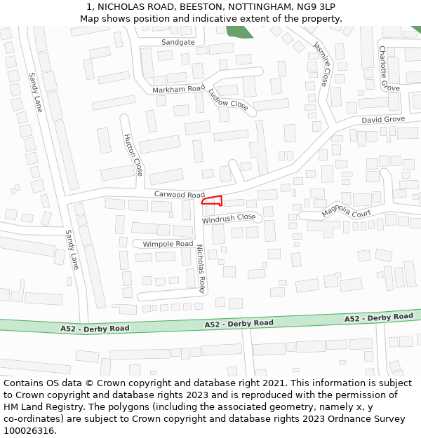 1, NICHOLAS ROAD, BEESTON, NOTTINGHAM, NG9 3LP: Location map and indicative extent of plot