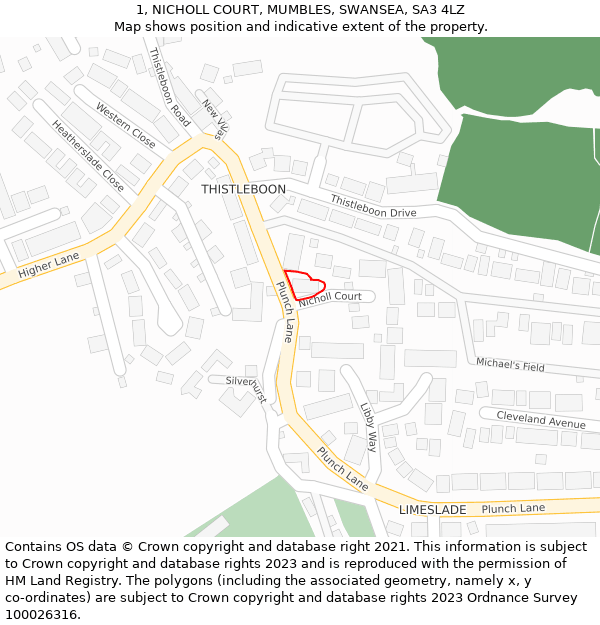 1, NICHOLL COURT, MUMBLES, SWANSEA, SA3 4LZ: Location map and indicative extent of plot