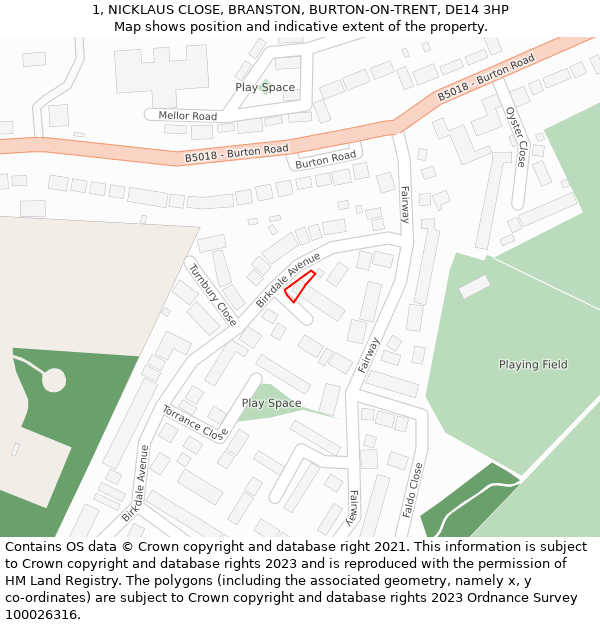 1, NICKLAUS CLOSE, BRANSTON, BURTON-ON-TRENT, DE14 3HP: Location map and indicative extent of plot