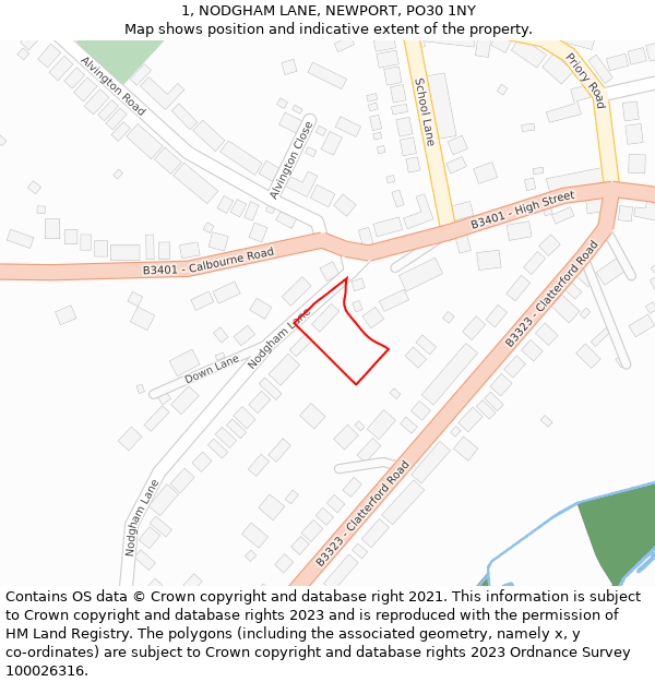 1, NODGHAM LANE, NEWPORT, PO30 1NY: Location map and indicative extent of plot