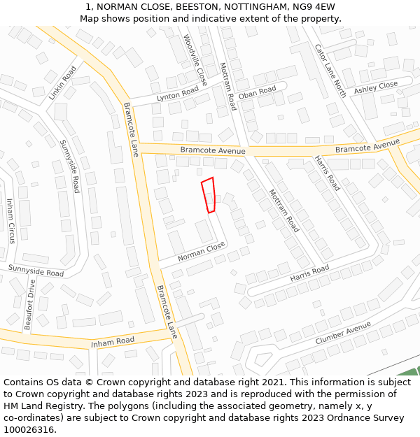 1, NORMAN CLOSE, BEESTON, NOTTINGHAM, NG9 4EW: Location map and indicative extent of plot