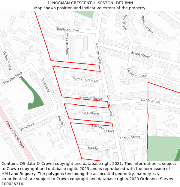 1, NORMAN CRESCENT, ILKESTON, DE7 8NN: Location map and indicative extent of plot