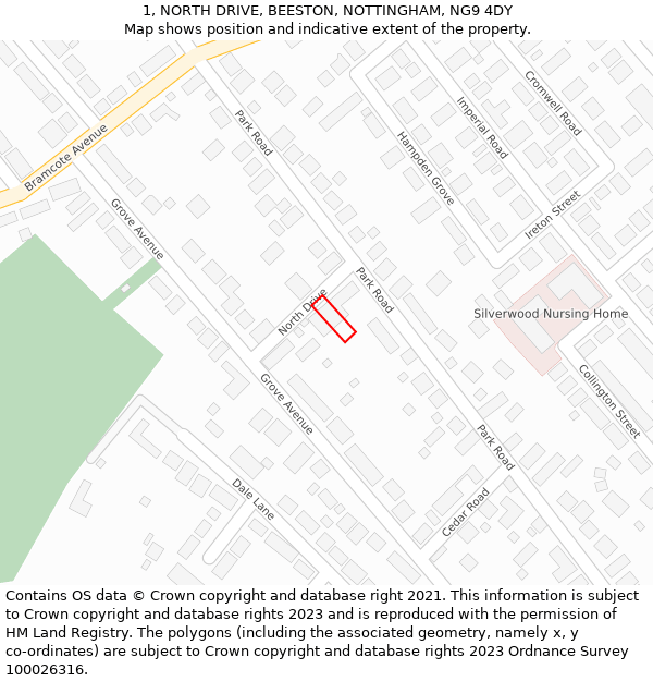 1, NORTH DRIVE, BEESTON, NOTTINGHAM, NG9 4DY: Location map and indicative extent of plot