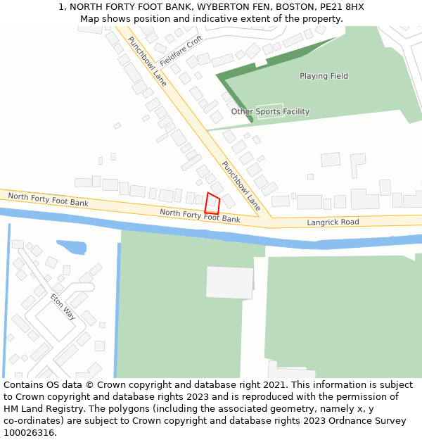 1, NORTH FORTY FOOT BANK, WYBERTON FEN, BOSTON, PE21 8HX: Location map and indicative extent of plot