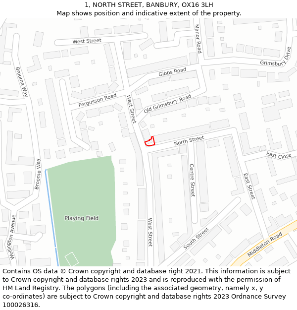 1, NORTH STREET, BANBURY, OX16 3LH: Location map and indicative extent of plot