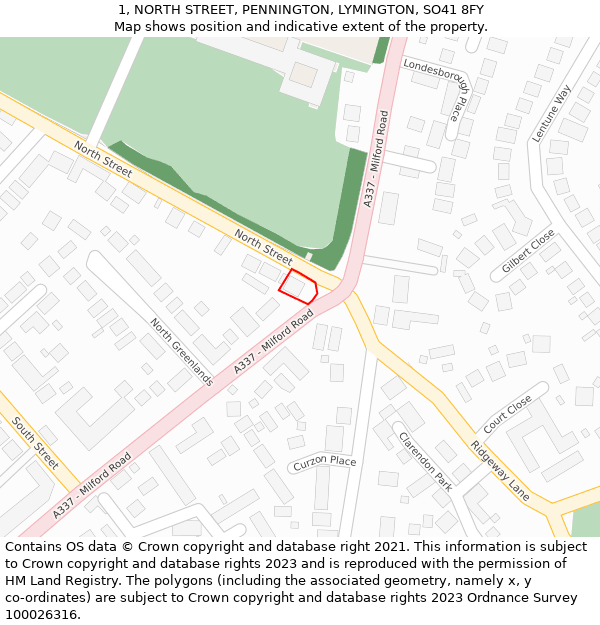 1, NORTH STREET, PENNINGTON, LYMINGTON, SO41 8FY: Location map and indicative extent of plot