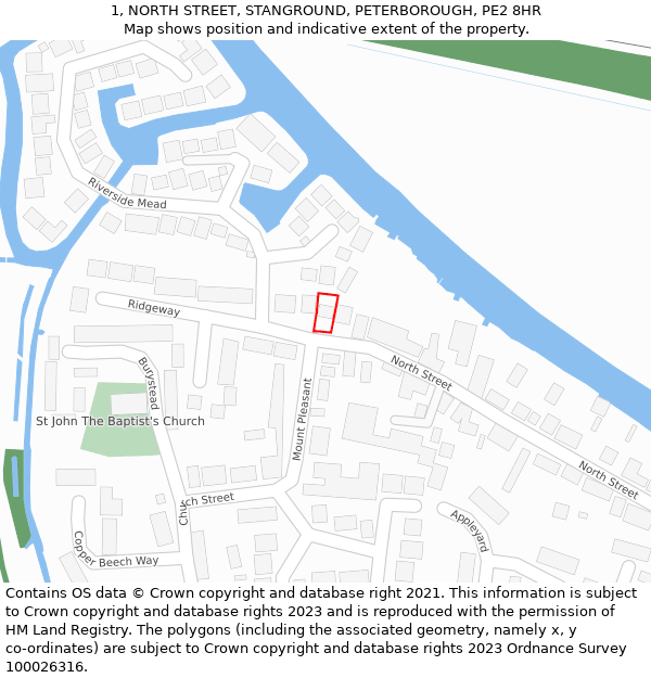 1, NORTH STREET, STANGROUND, PETERBOROUGH, PE2 8HR: Location map and indicative extent of plot