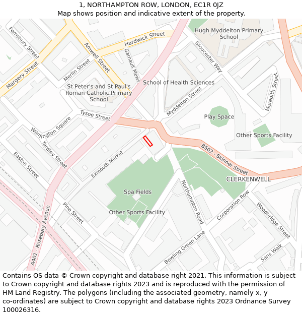 1, NORTHAMPTON ROW, LONDON, EC1R 0JZ: Location map and indicative extent of plot