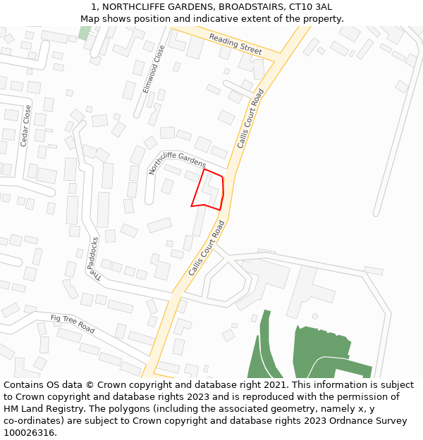 1, NORTHCLIFFE GARDENS, BROADSTAIRS, CT10 3AL: Location map and indicative extent of plot