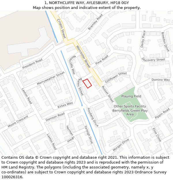1, NORTHCLIFFE WAY, AYLESBURY, HP18 0GY: Location map and indicative extent of plot