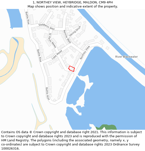 1, NORTHEY VIEW, HEYBRIDGE, MALDON, CM9 4PH: Location map and indicative extent of plot