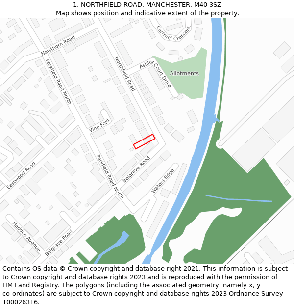 1, NORTHFIELD ROAD, MANCHESTER, M40 3SZ: Location map and indicative extent of plot