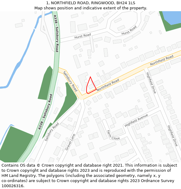 1, NORTHFIELD ROAD, RINGWOOD, BH24 1LS: Location map and indicative extent of plot