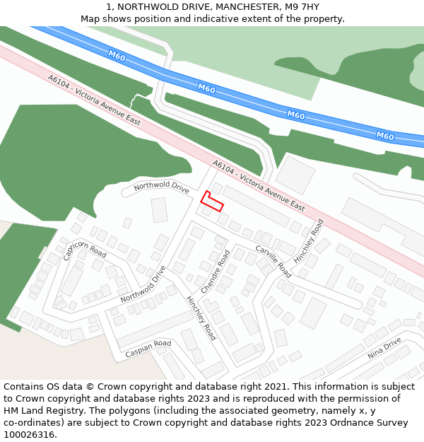 1, NORTHWOLD DRIVE, MANCHESTER, M9 7HY: Location map and indicative extent of plot