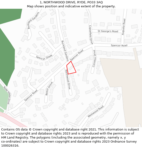 1, NORTHWOOD DRIVE, RYDE, PO33 3AQ: Location map and indicative extent of plot