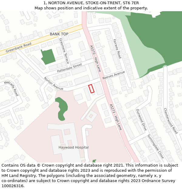 1, NORTON AVENUE, STOKE-ON-TRENT, ST6 7ER: Location map and indicative extent of plot