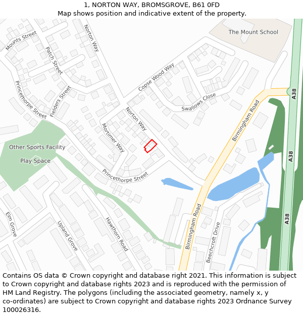 1, NORTON WAY, BROMSGROVE, B61 0FD: Location map and indicative extent of plot
