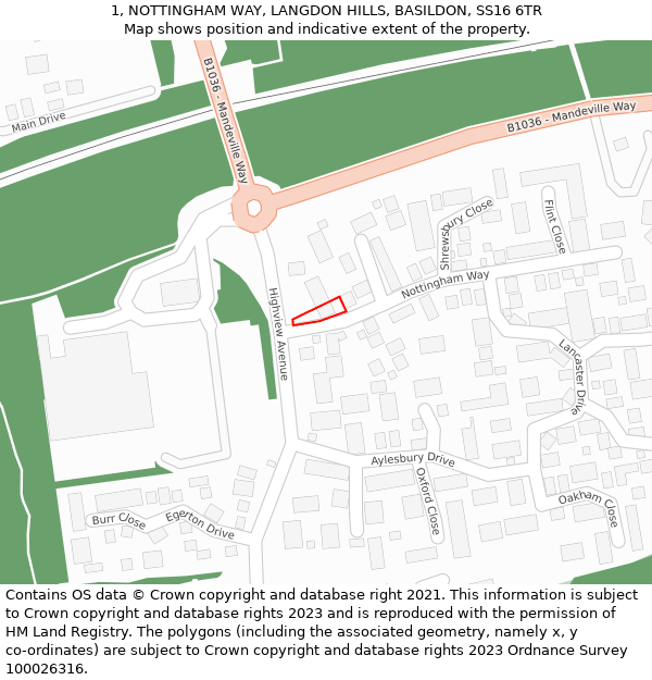 1, NOTTINGHAM WAY, LANGDON HILLS, BASILDON, SS16 6TR: Location map and indicative extent of plot