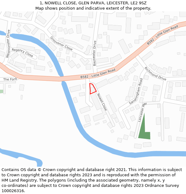 1, NOWELL CLOSE, GLEN PARVA, LEICESTER, LE2 9SZ: Location map and indicative extent of plot