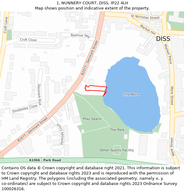 1, NUNNERY COURT, DISS, IP22 4LH: Location map and indicative extent of plot