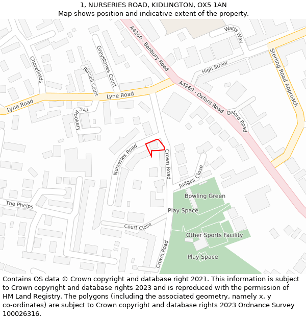 1, NURSERIES ROAD, KIDLINGTON, OX5 1AN: Location map and indicative extent of plot