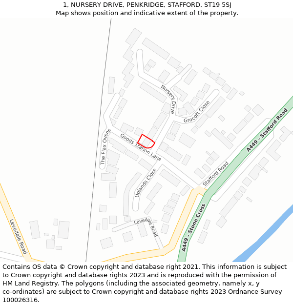 1, NURSERY DRIVE, PENKRIDGE, STAFFORD, ST19 5SJ: Location map and indicative extent of plot