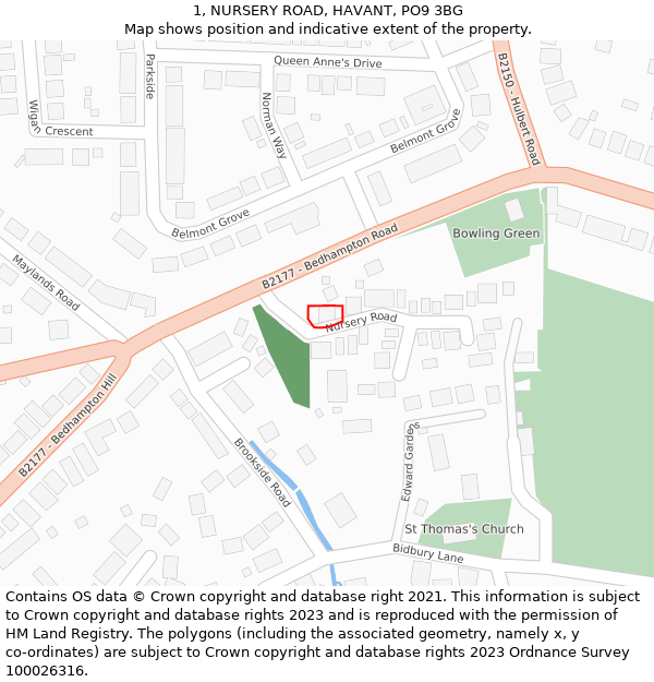 1, NURSERY ROAD, HAVANT, PO9 3BG: Location map and indicative extent of plot