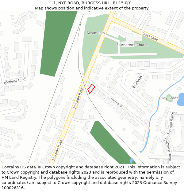 1, NYE ROAD, BURGESS HILL, RH15 0JY: Location map and indicative extent of plot