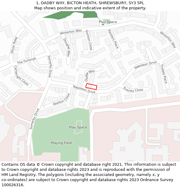 1, OADBY WAY, BICTON HEATH, SHREWSBURY, SY3 5PL: Location map and indicative extent of plot