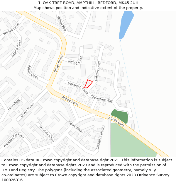 1, OAK TREE ROAD, AMPTHILL, BEDFORD, MK45 2UH: Location map and indicative extent of plot